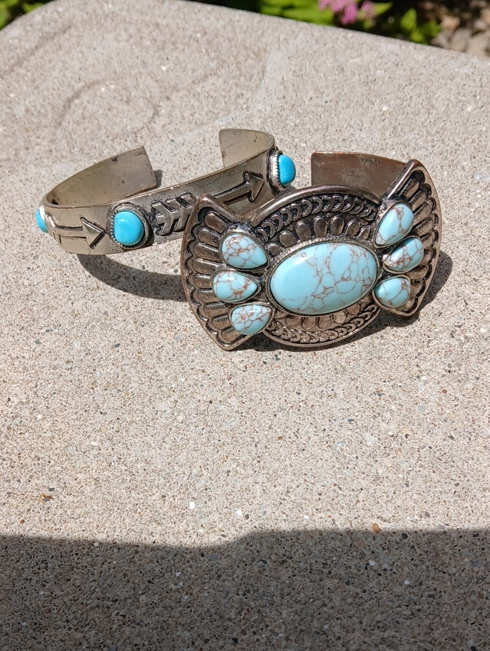 Silver Turquoise Cuff Bracelets Lot Of 2